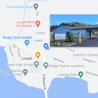 Image showing map of location of the Maggie Osgood Library and a picture of the exterior