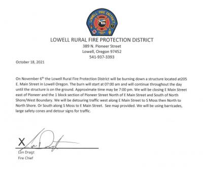 November 6, 2021 Lowell Fire Department Burn TO Learn